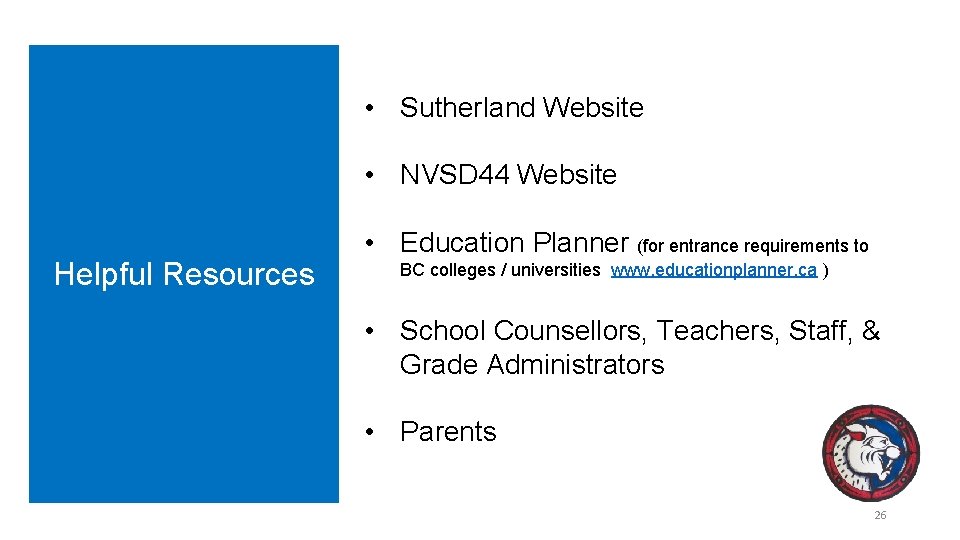  • Sutherland Website • NVSD 44 Website Helpful Resources • Education Planner (for