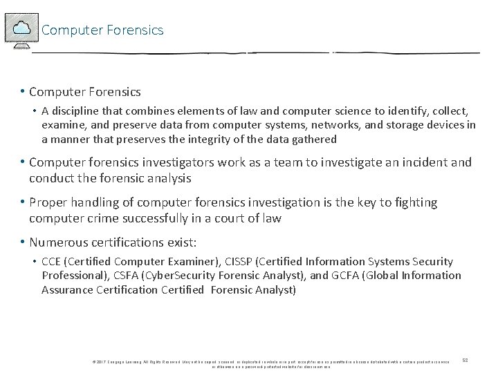 Computer Forensics • Computer Forensics • A discipline that combines elements of law and