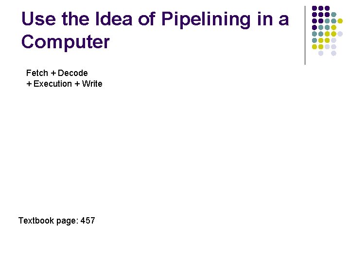 Use the Idea of Pipelining in a Computer Fetch + Decode + Execution +