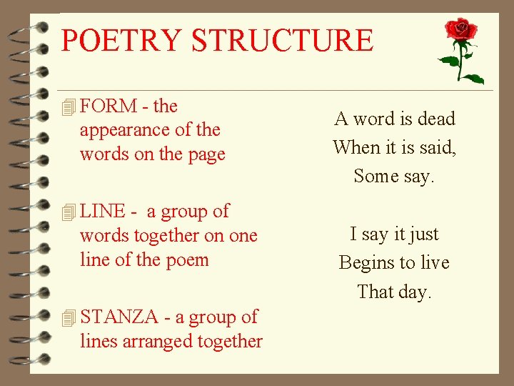 POETRY STRUCTURE 4 FORM - the appearance of the words on the page A