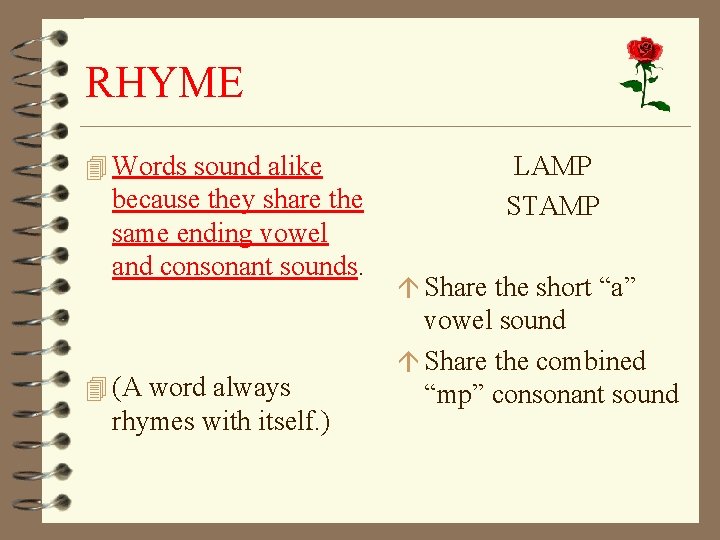 RHYME 4 Words sound alike because they share the same ending vowel and consonant