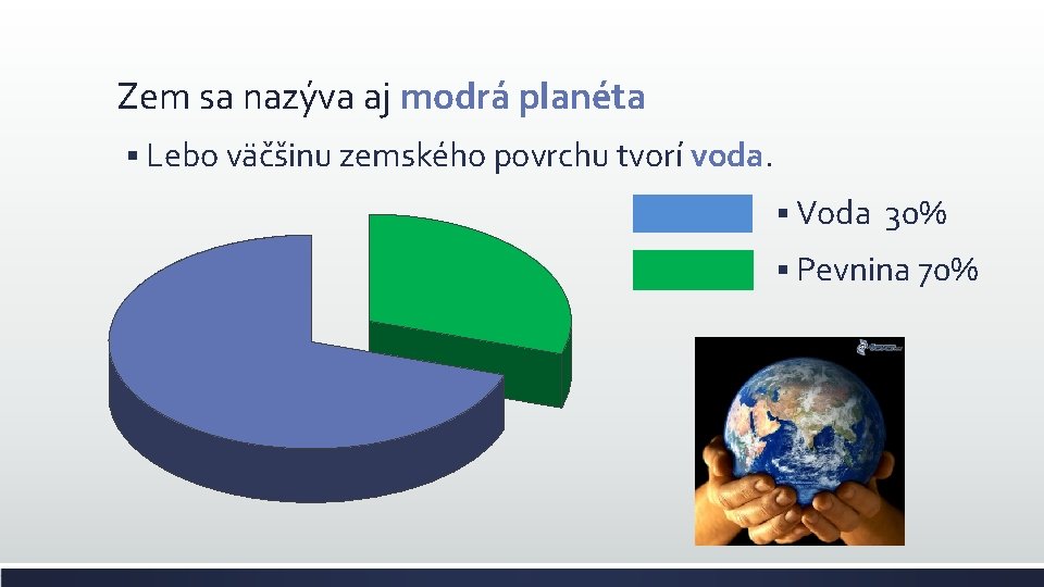 Zem sa nazýva aj modrá planéta § Lebo väčšinu zemského povrchu tvorí voda. §