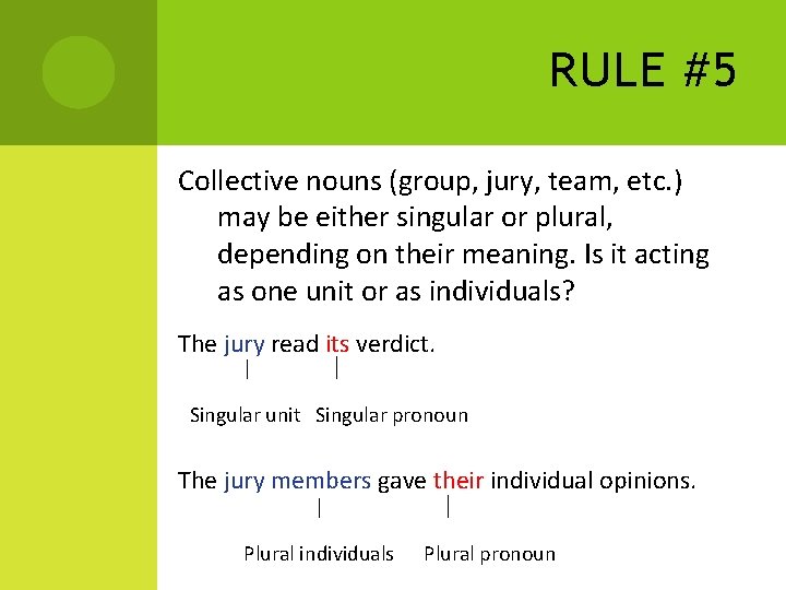 RULE #5 Collective nouns (group, jury, team, etc. ) may be either singular or