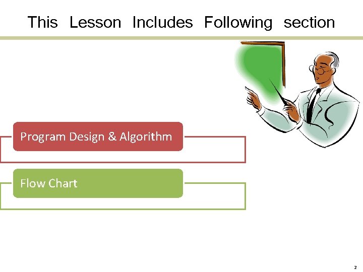 This Lesson Includes Following section Program Design & Algorithm Flow Chart 2 