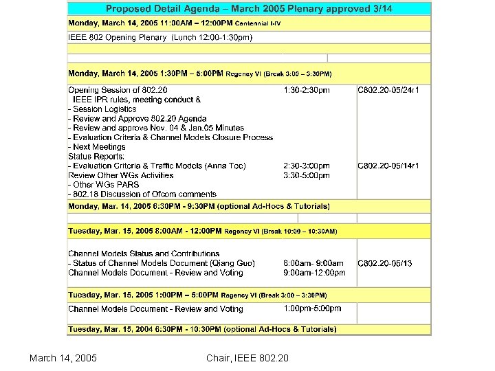 March 14, 2005 Chair, IEEE 802. 20 