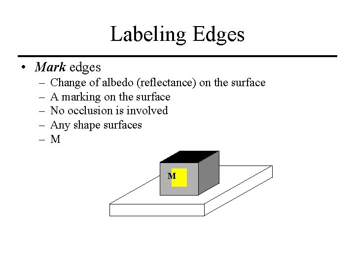 Labeling Edges • Mark edges – – – Change of albedo (reflectance) on the