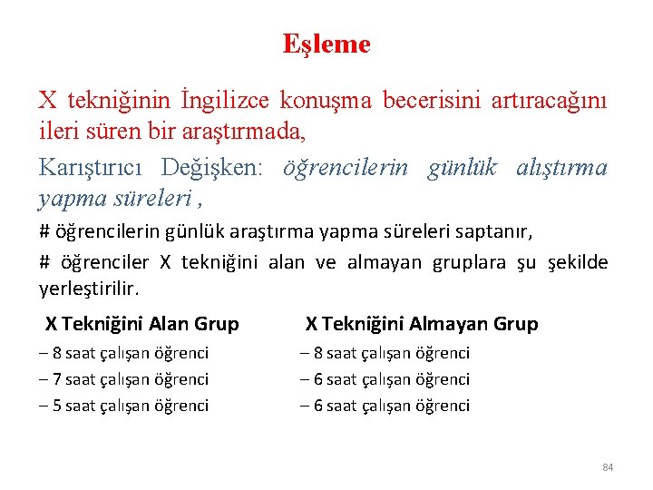 Eşleme X tekniğinin İngilizce konuşma becerisini artıracağını ileri süren bir araştırmada, Karıştırıcı Değişken: öğrencilerin