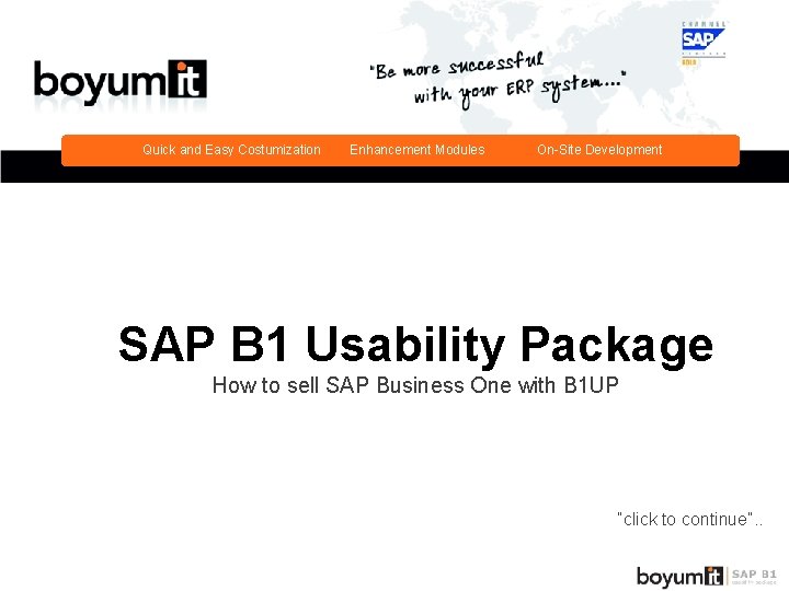 Quick and Easy Costumization Enhancement Modules On-Site Development SAP B 1 Usability Package How