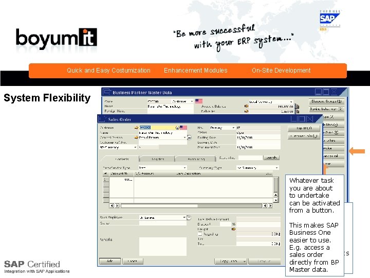 Quick and Easy Costumization Enhancement Modules On-Site Development System Flexibility Whatever task you are