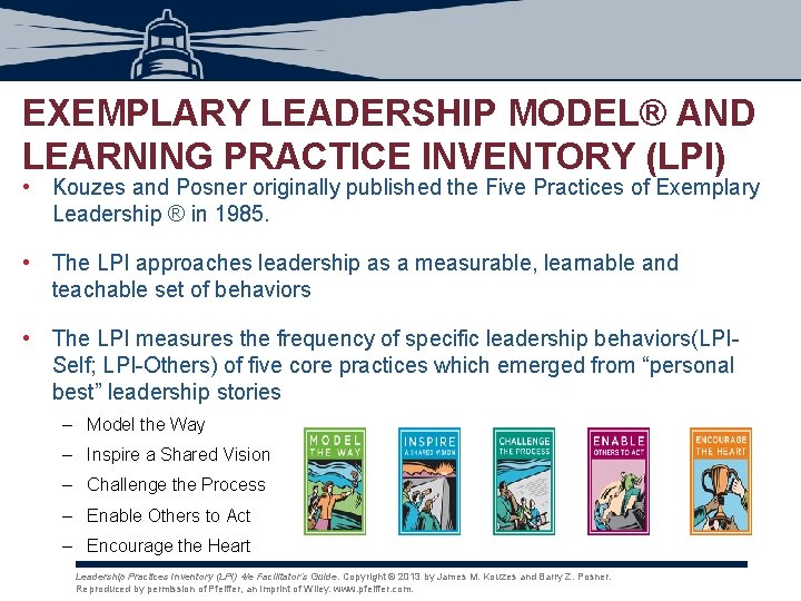 EXEMPLARY LEADERSHIP MODEL® AND LEARNING PRACTICE INVENTORY (LPI) • Kouzes and Posner originally published EXEMPLARY LEADERSHIP MODEL® AND LEARNING PRACTICE INVENTORY (LPI) • Kouzes and Posner originally published