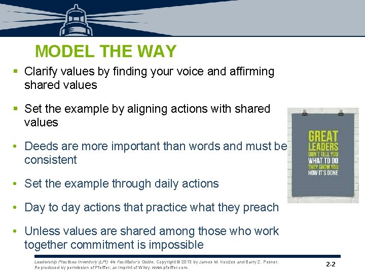 MODEL THE WAY § Clarify values by finding your voice and affirming shared values MODEL THE WAY § Clarify values by finding your voice and affirming shared values