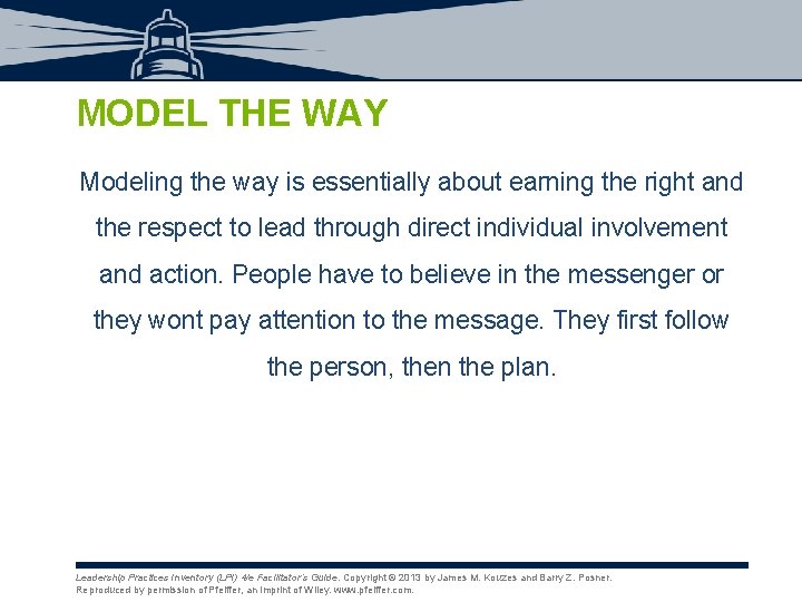 MODEL THE WAY Modeling the way is essentially about earning the right and the MODEL THE WAY Modeling the way is essentially about earning the right and the