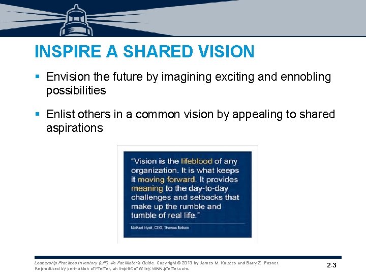 INSPIRE A SHARED VISION § Envision the future by imagining exciting and ennobling possibilities INSPIRE A SHARED VISION § Envision the future by imagining exciting and ennobling possibilities