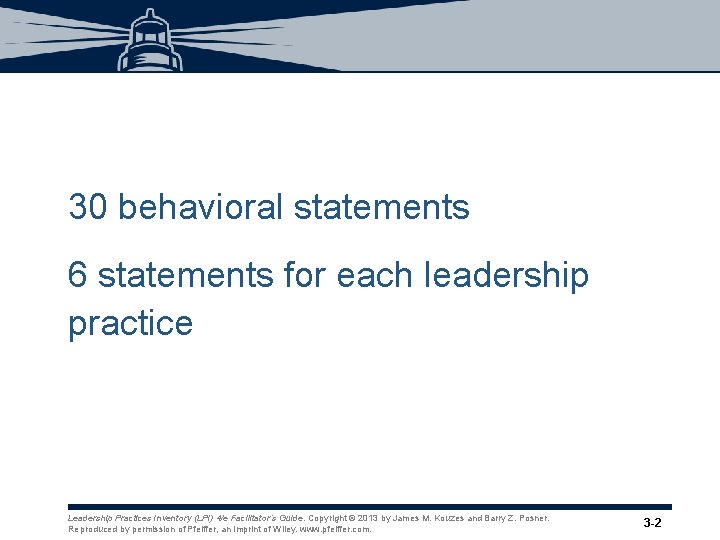 30 behavioral statements 6 statements for each leadership practice Leadership Practices Inventory (LPI) 4/e 30 behavioral statements 6 statements for each leadership practice Leadership Practices Inventory (LPI) 4/e