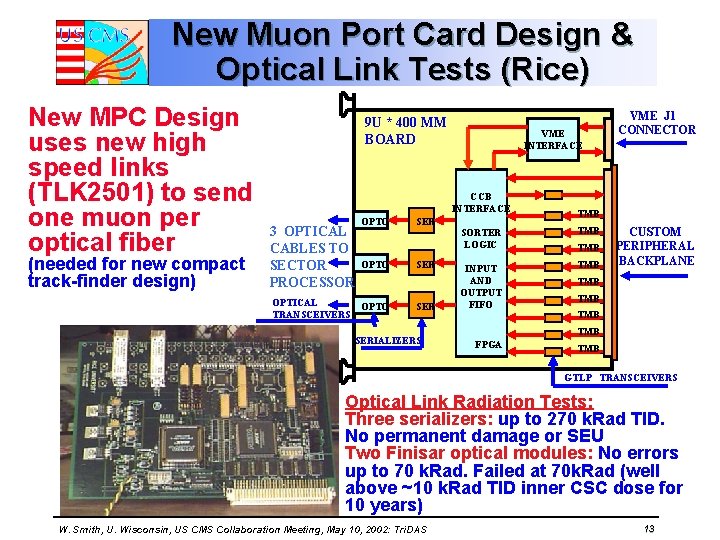 New Muon Port Card Design & Optical Link Tests (Rice) New MPC Design uses