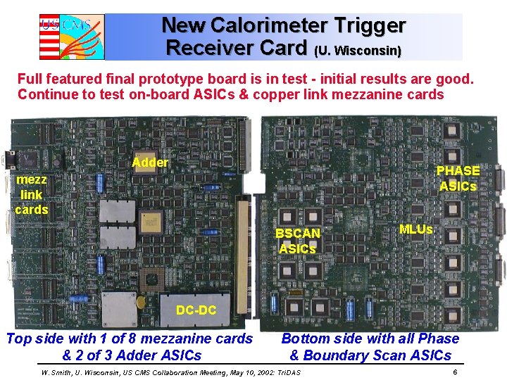 New Calorimeter Trigger Receiver Card (U. Wisconsin) Full featured final prototype board is in