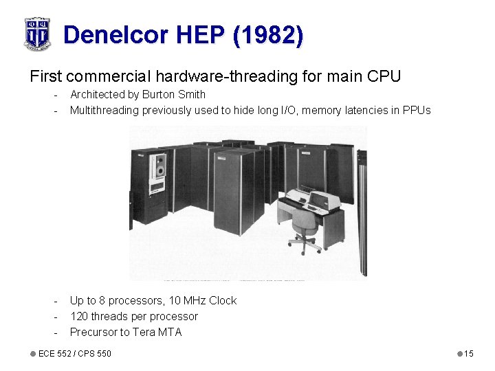 Denelcor HEP (1982) First commercial hardware-threading for main CPU - Architected by Burton Smith