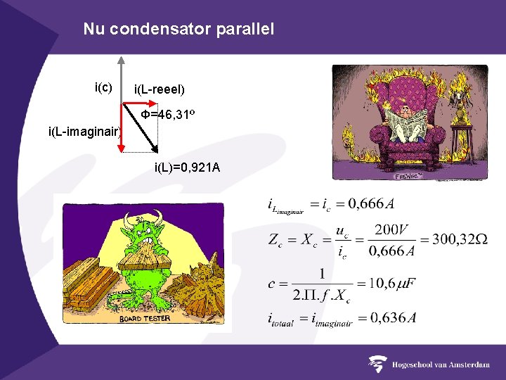 Nu condensator parallel i(c) i(L-reeel) Φ=46, 31º i(L-imaginair) i(L)=0, 921 A 