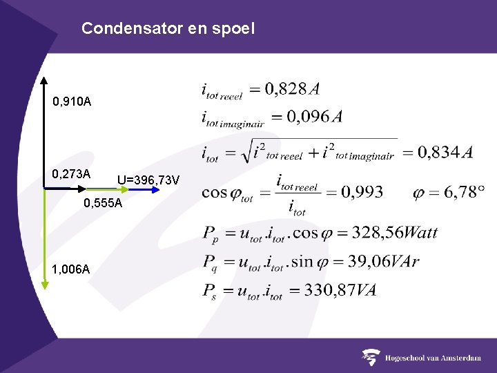 Condensator en spoel 0, 910 A 0, 273 A U=396, 73 V 0, 555
