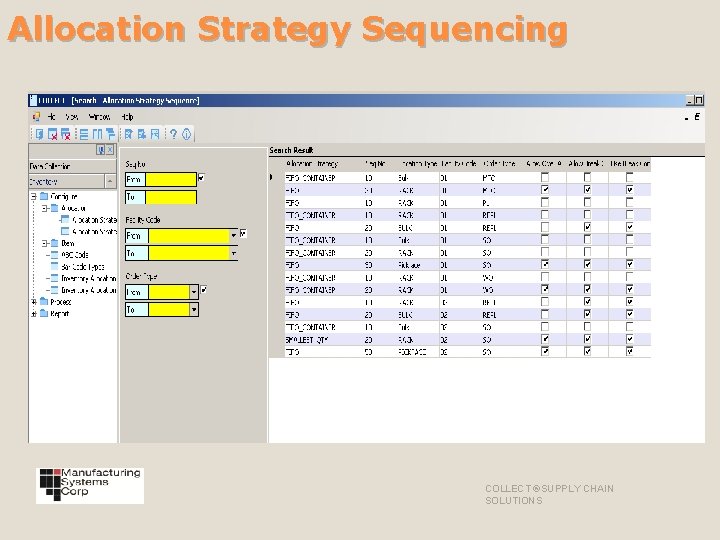 Allocation Strategy Sequencing COLLECT ®SUPPLY CHAIN SOLUTIONS 
