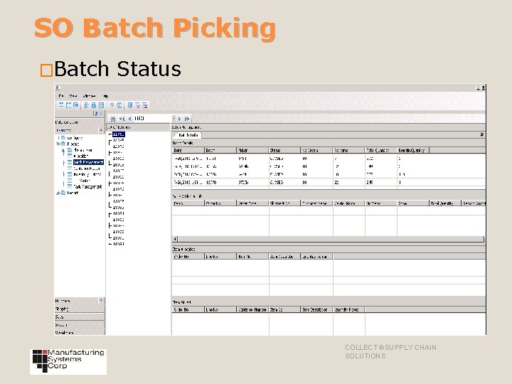 SO Batch Picking �Batch Status COLLECT ®SUPPLY CHAIN SOLUTIONS 