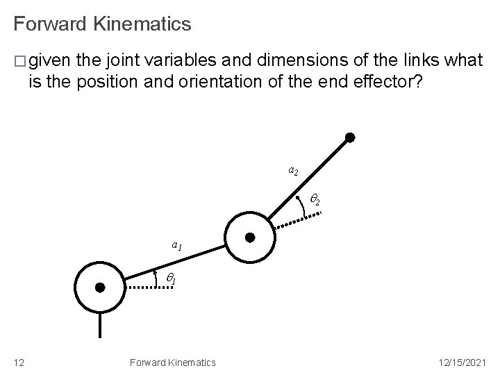 Forward Kinematics � given the joint variables and dimensions of the links what is