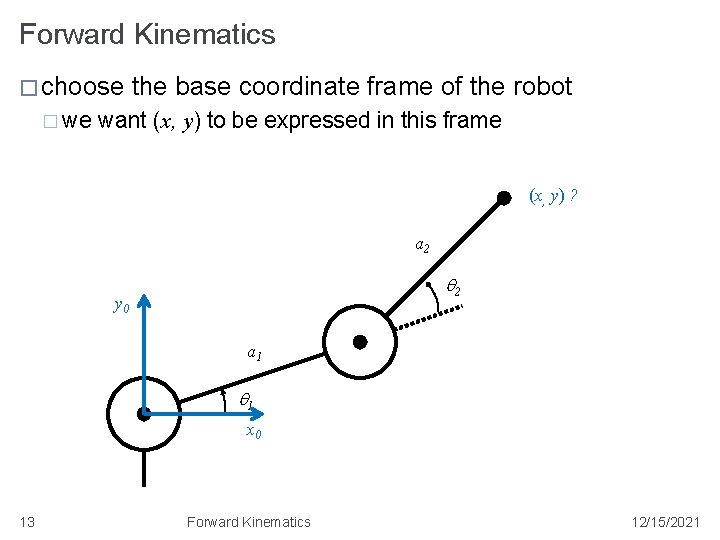 Forward Kinematics � choose � we the base coordinate frame of the robot want