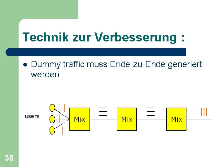 Technik zur Verbesserung : l 38 Dummy traffic muss Ende-zu-Ende generiert werden 