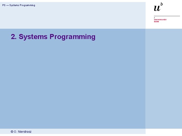 PS — Systems Programming 2. Systems Programming © O. Nierstrasz 