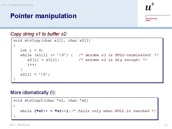 PS — Systems Programming Pointer manipulation Copy string s 1 to buffer s 2: