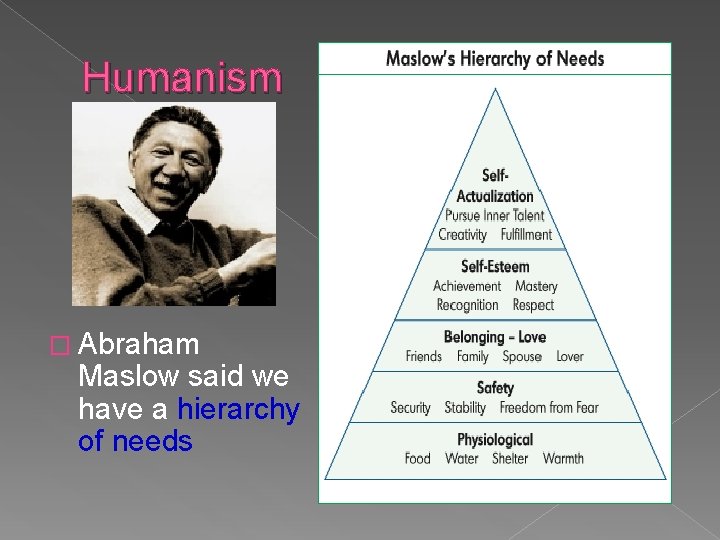 Humanism � Abraham Maslow said we have a hierarchy of needs 