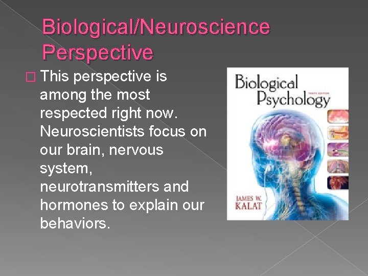 Biological/Neuroscience Perspective � This perspective is among the most respected right now. Neuroscientists focus