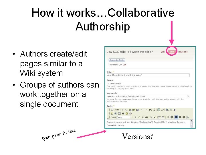 How it works…Collaborative Authorship • Authors create/edit pages similar to a Wiki system •