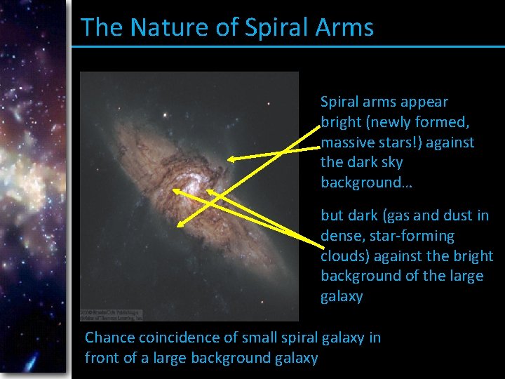 The Nature of Spiral Arms Spiral arms appear bright (newly formed, massive stars!) against