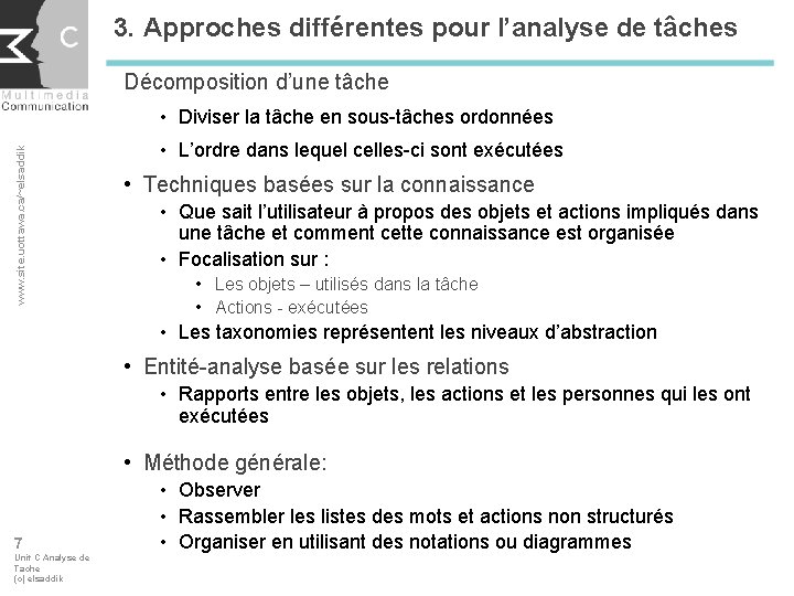 3. Approches différentes pour l’analyse de tâches Décomposition d’une tâche www. site. uottawa. ca/~elsaddik