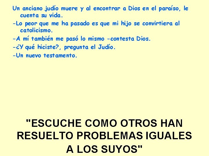 Un anciano judío muere y al encontrar a Dios en el paraíso, le cuenta