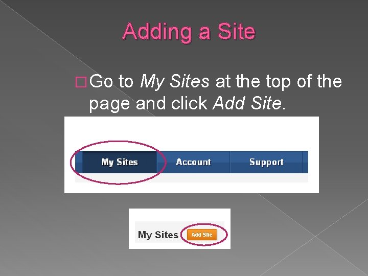 Adding a Site � Go to My Sites at the top of the page