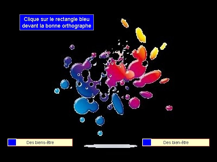 Clique sur le rectangle bleu devant la bonne orthographe Des biens-être Des bien-être 