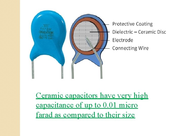 Ceramic capacitors have very high capacitance of up to 0. 01 micro farad as Ceramic capacitors have very high capacitance of up to 0. 01 micro farad as