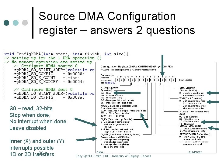 Source DMA Configuration register – answers 2 questions S 0 – read, 32 -bits