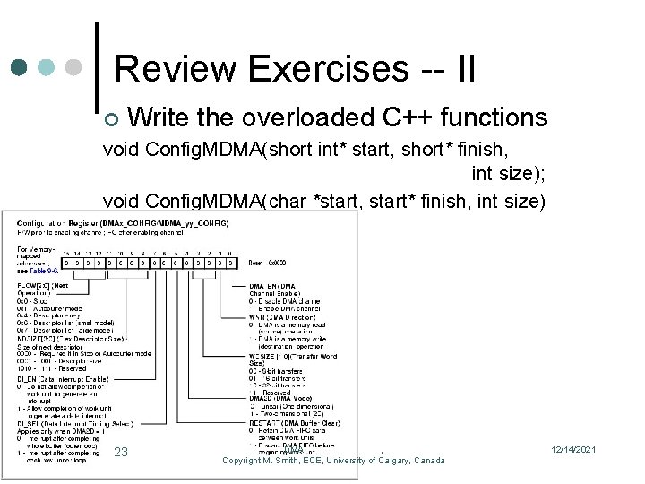 Review Exercises -- II ¢ Write the overloaded C++ functions void Config. MDMA(short int*