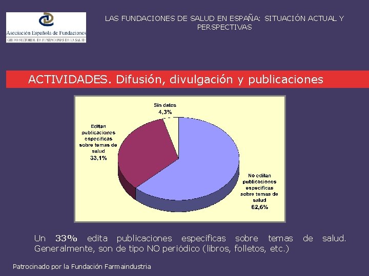 LAS FUNDACIONES DE SALUD EN ESPAÑA: SITUACIÓN ACTUAL Y PERSPECTIVAS ACTIVIDADES. Difusión, divulgación y