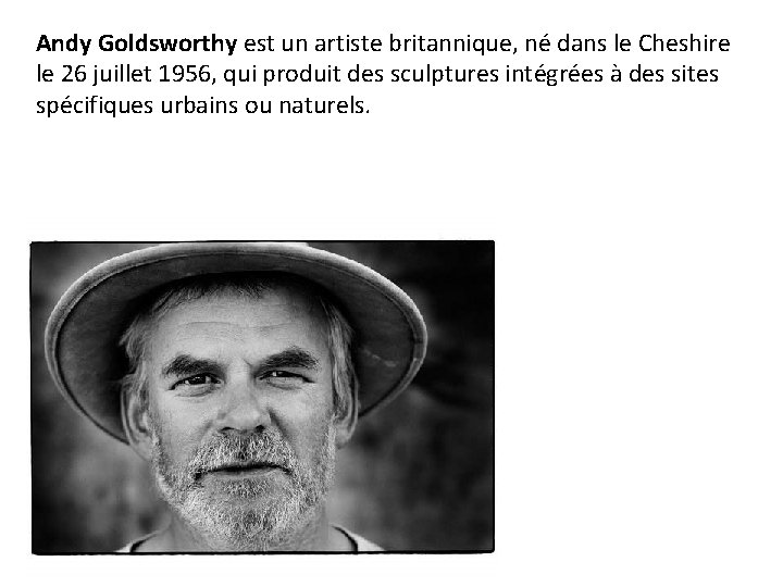 Andy Goldsworthy est un artiste britannique, né dans le Cheshire le 26 juillet 1956,