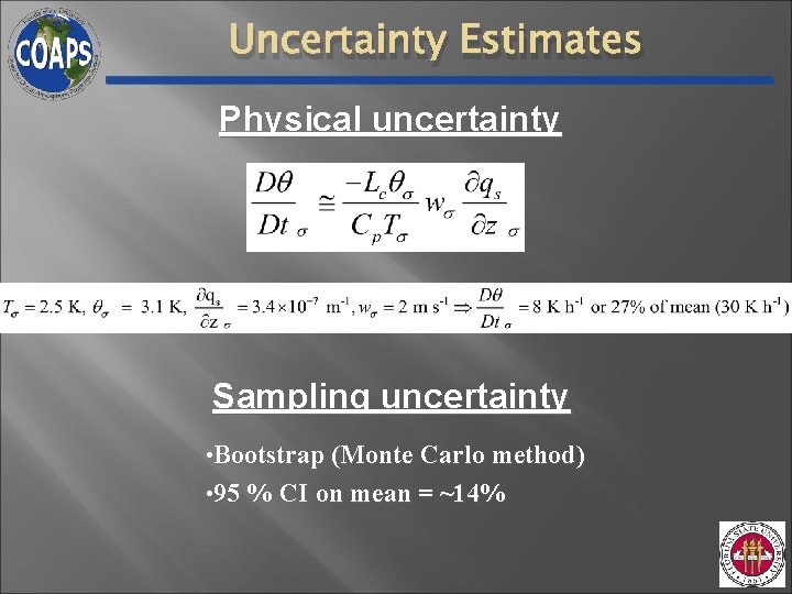 Uncertainty Estimates Physical uncertainty Sampling uncertainty • Bootstrap (Monte Carlo method) • 95 % Uncertainty Estimates Physical uncertainty Sampling uncertainty • Bootstrap (Monte Carlo method) • 95 %