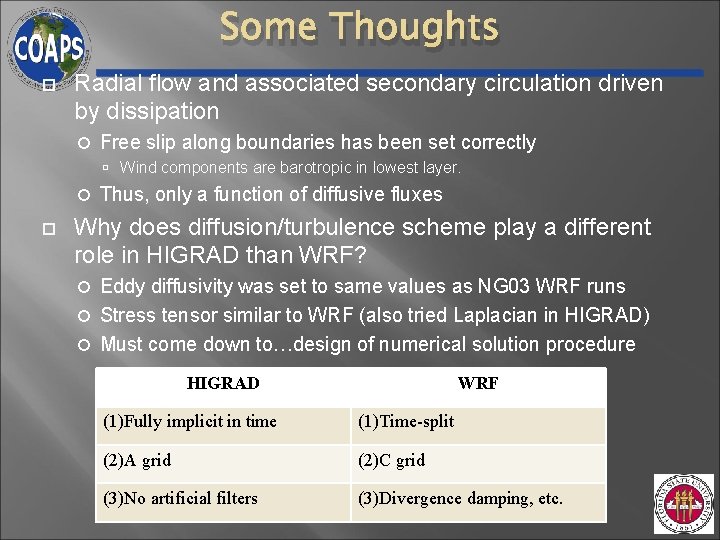 Some Thoughts Radial flow and associated secondary circulation driven by dissipation Free slip along Some Thoughts Radial flow and associated secondary circulation driven by dissipation Free slip along