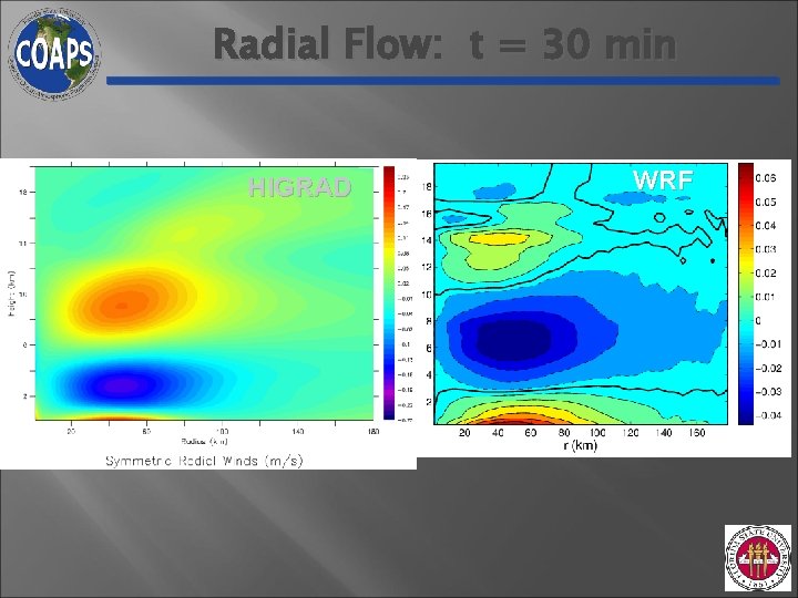 Radial Flow: t = 30 min HIGRAD WRF Radial Flow: t = 30 min HIGRAD WRF