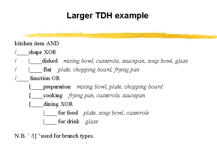 Larger TDH example kitchen item AND /____shape XOR / |____dished mixing bowl, casserole, saucepan,
