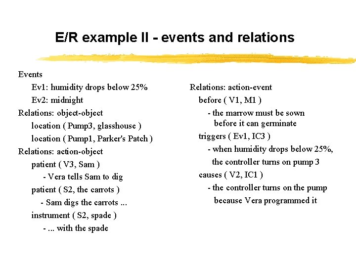 E/R example II - events and relations Events Ev 1: humidity drops below 25%