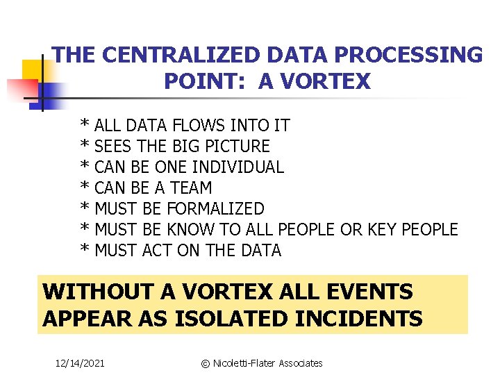 THE CENTRALIZED DATA PROCESSING POINT: A VORTEX * * * * ALL DATA FLOWS