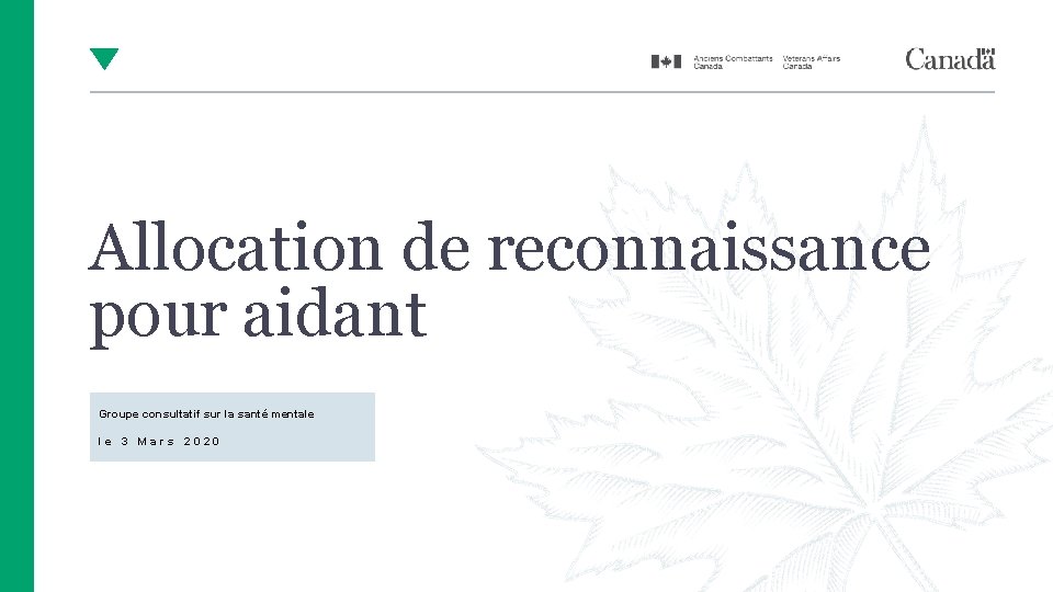 Allocation de reconnaissance pour aidant Groupe consultatif sur la santé mentale le 3 Mars